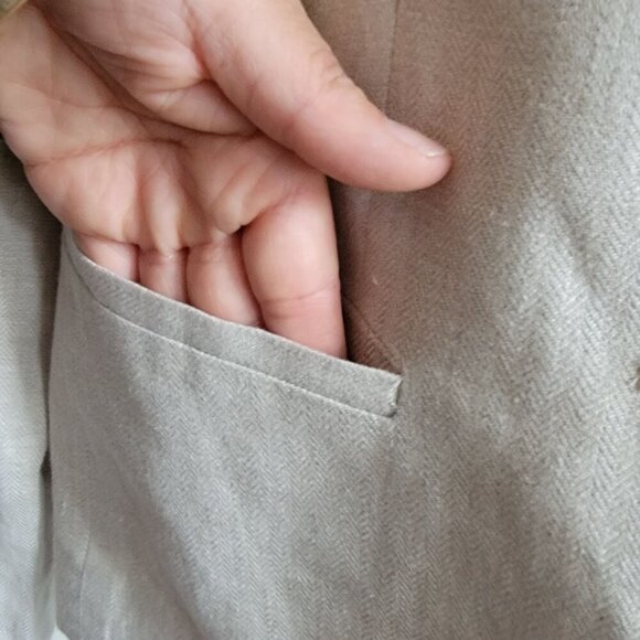 Women's Loft Beige Linen Single-Button Blazer with Pockets Classic Style - Picture 5 of 14